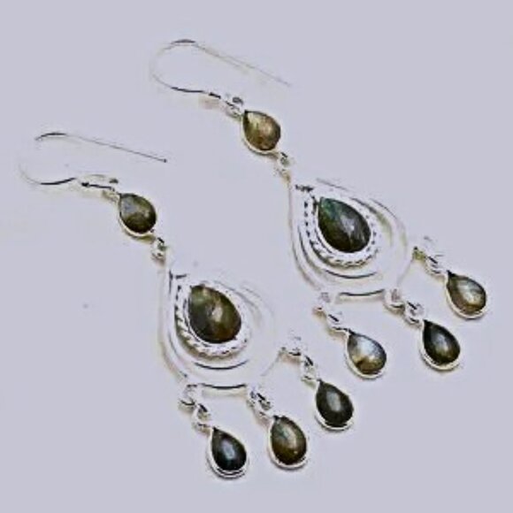 Labradorite Sterling Silver Drop Dangle Earrings - Picture 1 of 1
